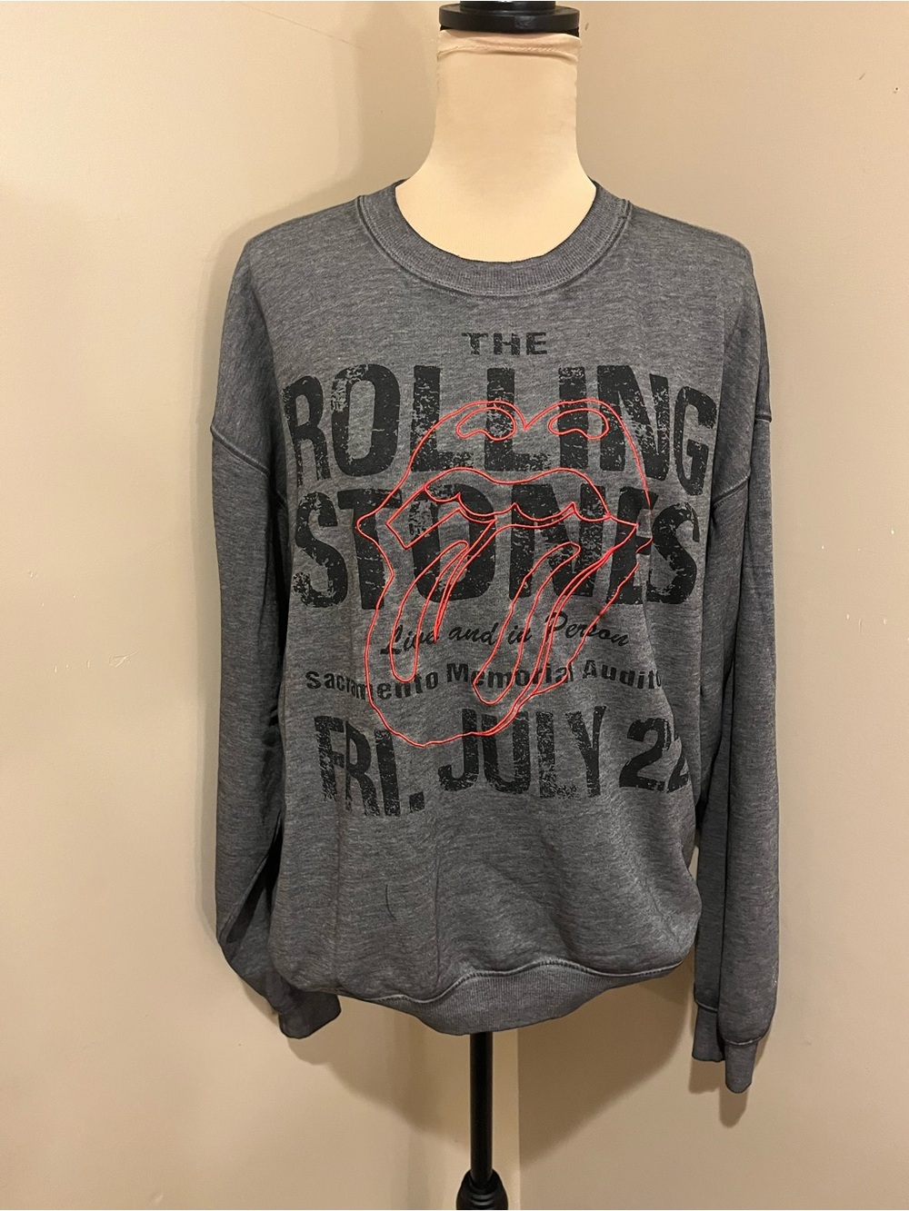 The Rolling Stones Gray Crewneck Sweatshirt with Red Tongue Graphic, M